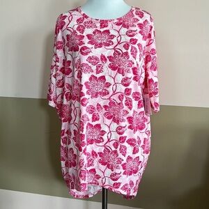 LulaRoe Oversized Simply Comfortable Long Tunic Top Floral Pink Short Sleeve XXS